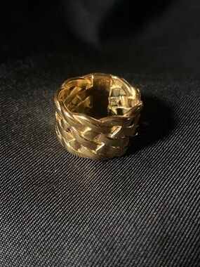 Gold Braided Wide Band Ring